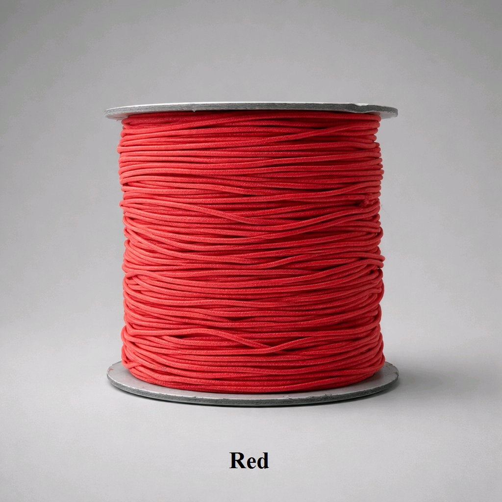 1mm bold crimson red elastic cord featuring a saturated color and smooth, woven nylon finish
