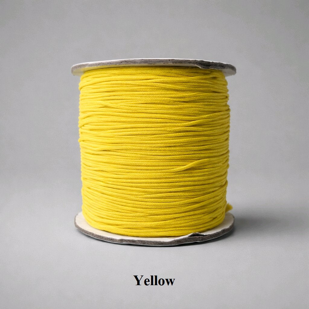 1mm sunny yellow elastic cord showing a bright, even nylon weave for jewelry and crafts