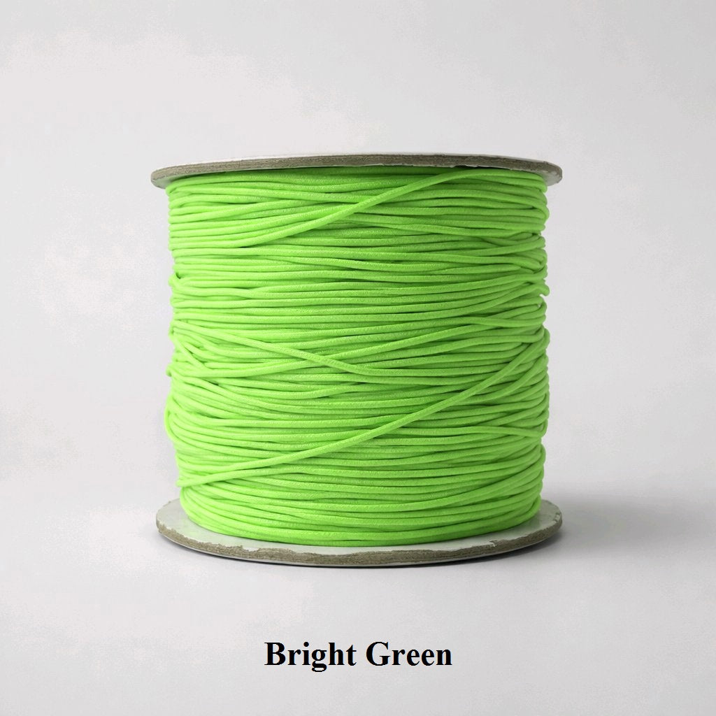 1mm lime-toned bright green elastic cord with a durable nylon-wrapped stretch core