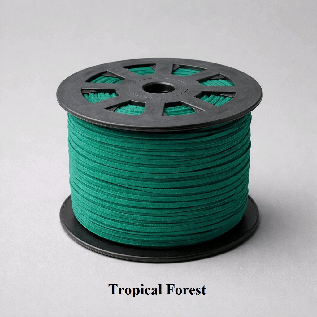 3mm tropical forest green faux suede cord; deep emerald vegan leather thread for rich, vibrant jewellery designs