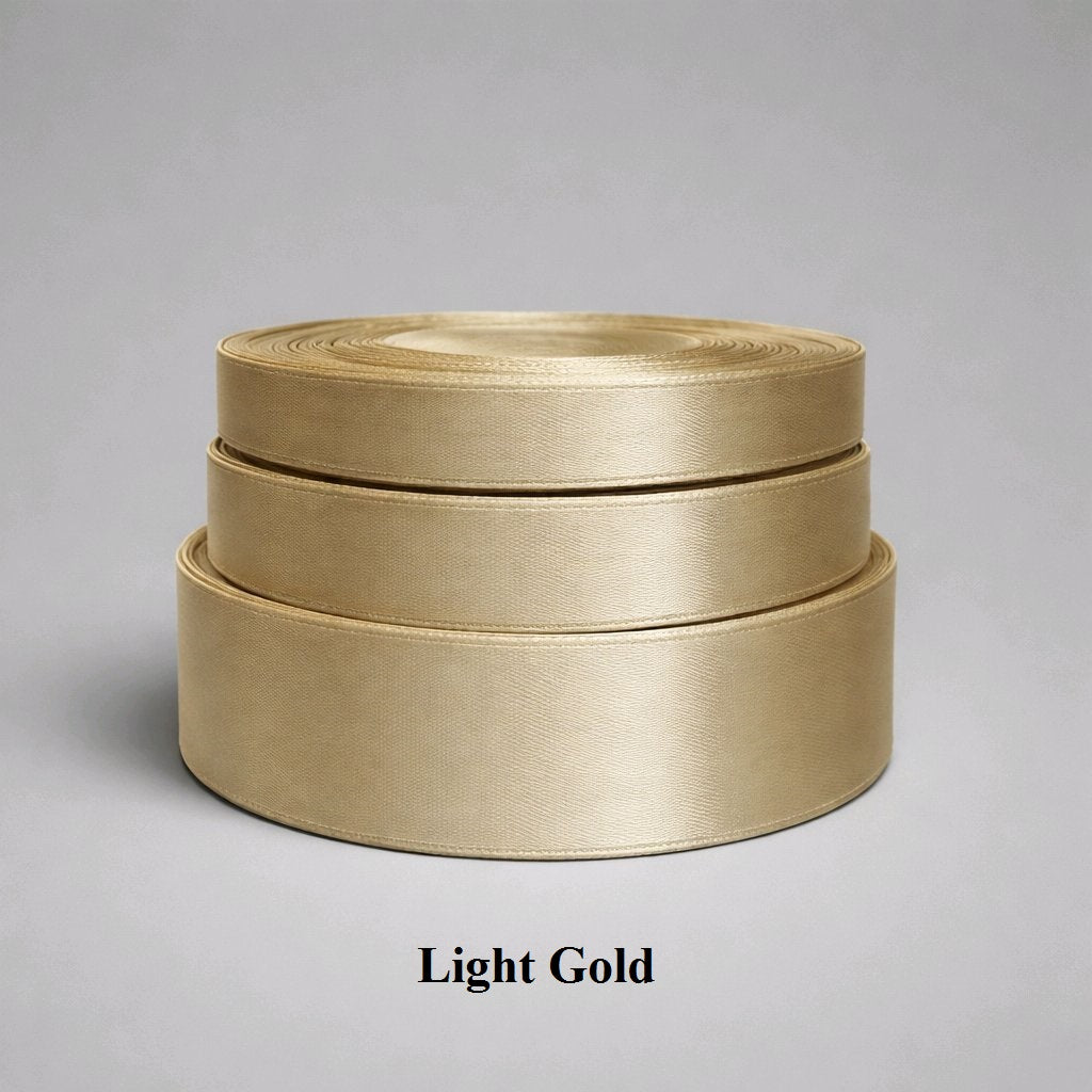 25mm light gold satin ribbon; shimmering pale gold trim for high-end wedding favors and elegant gift bows