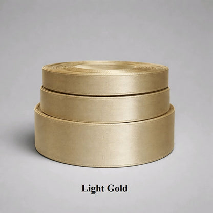 25mm light gold satin ribbon; shimmering pale gold trim for high-end wedding favors and elegant gift bows