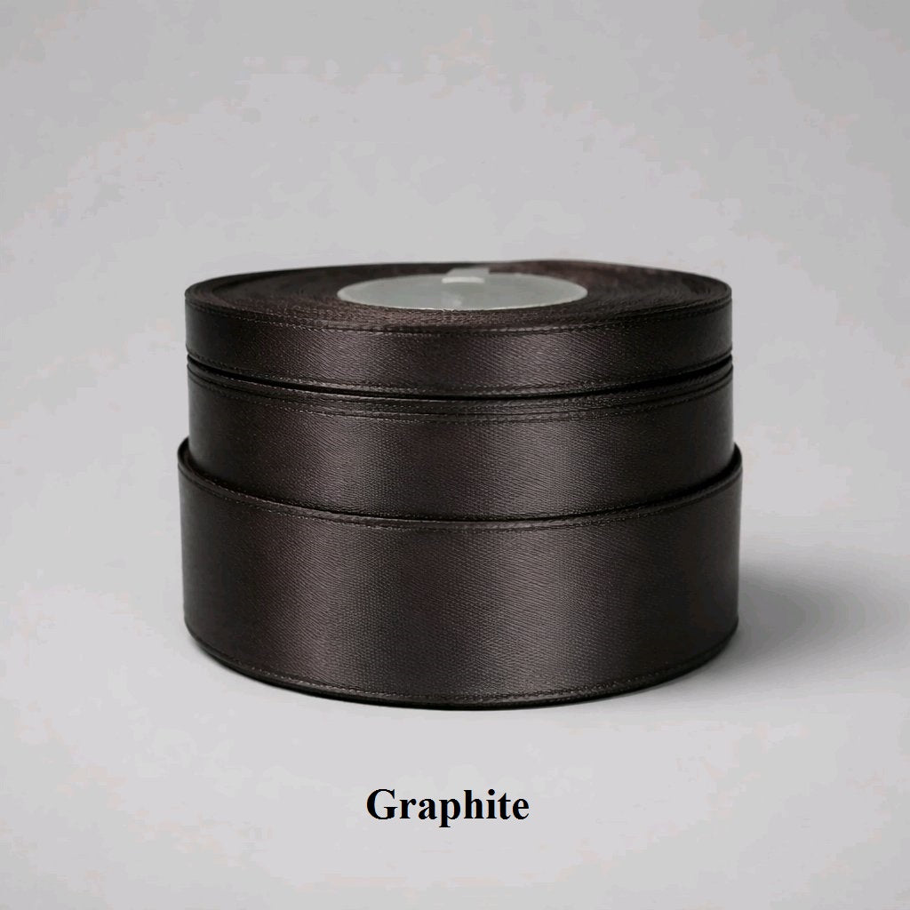 6mm graphite satin ribbon; dark slate-grey trim for masculine gift wrapping and architectural-style papercraft