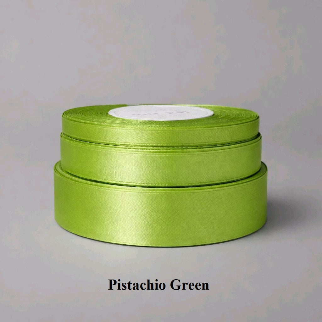 25mm pistachio green satin ribbon; unique soft green trim for artisanal packaging and creative card making