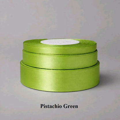 25mm pistachio green satin ribbon; unique soft green trim for artisanal packaging and creative card making