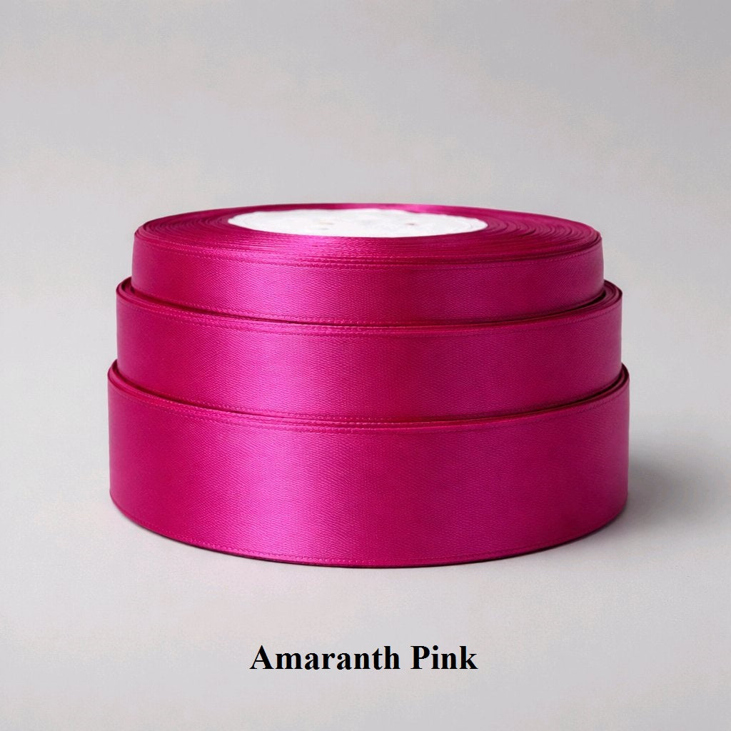 25mm amaranth pink satin ribbon; deep rosy-pink trim for sophisticated accessory making and event styling.