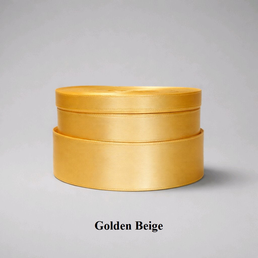 6mm golden beige satin ribbon; warm champagne-toned trim for luxury card making and delicate fashion embellishments.