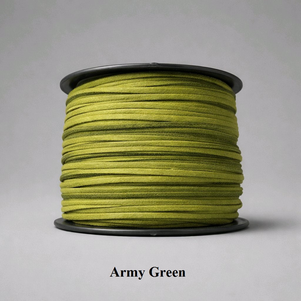 3mm army green faux suede flat cord; durable tactical-style vegan leather lacing for garments and bag fringe