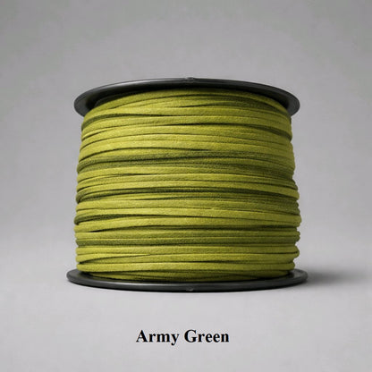 3mm army green faux suede flat cord; durable tactical-style vegan leather lacing for garments and bag fringe