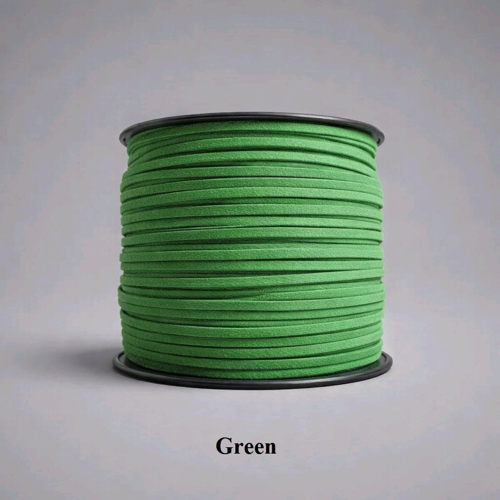 3mm green faux suede flat cord; classic forest-green vegan leather lacing for jewellery and woodland-themed crafts