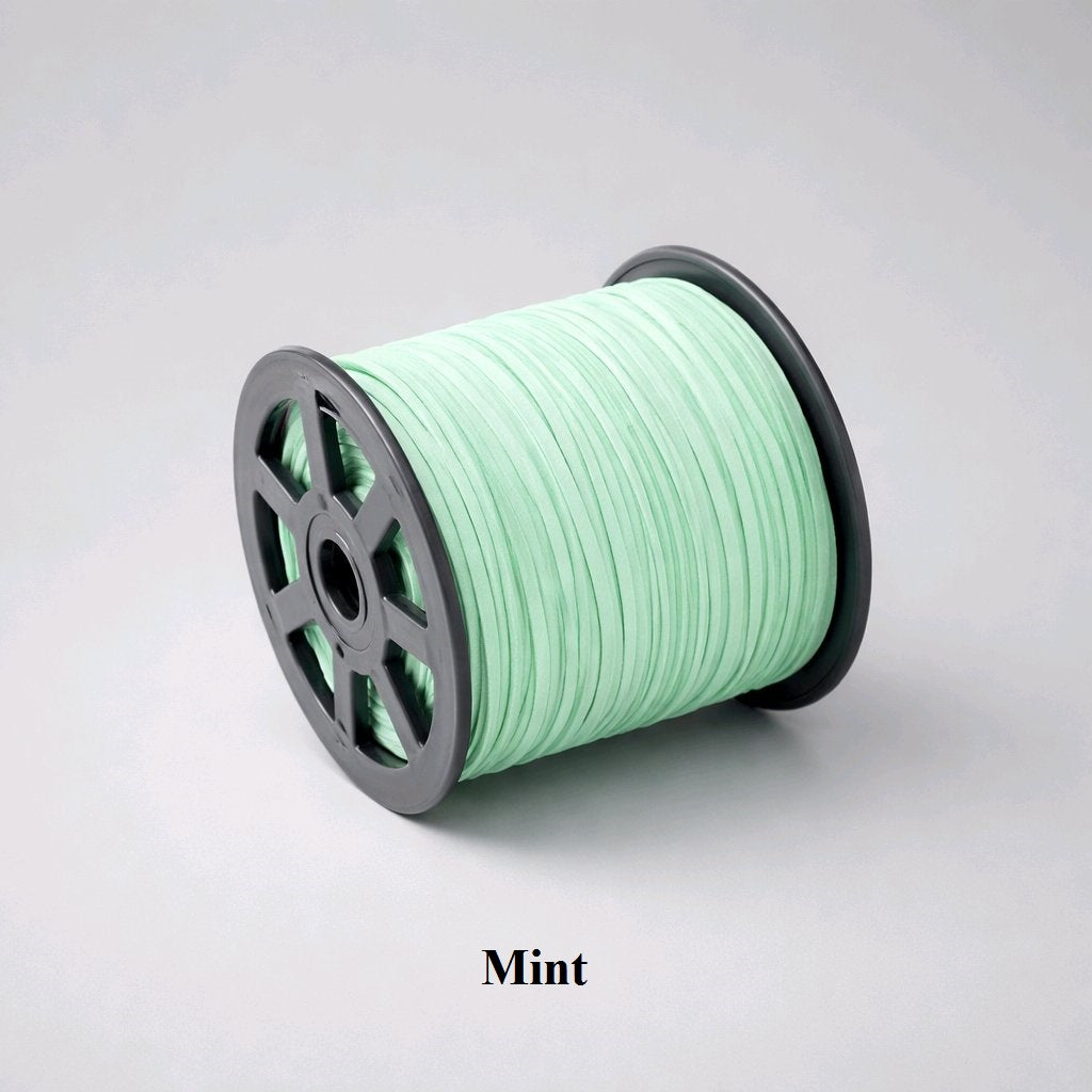 3mm x 1.5mm flat mint green faux suede cord; soft pastel vegan leather lacing for spring crafts and delicate jewellery designs