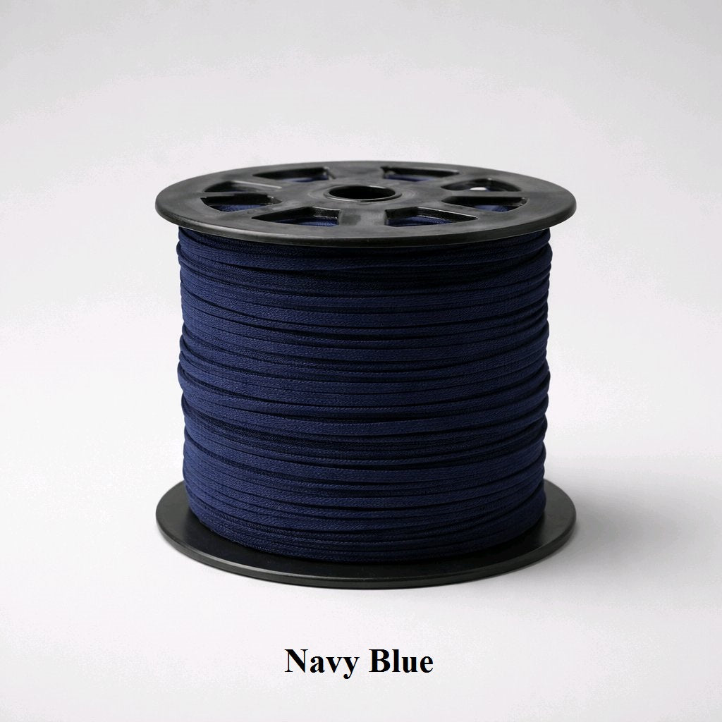 3mm navy blue faux suede cord; professional dark blue flat lacing for menswear accessories and durable drawstrings