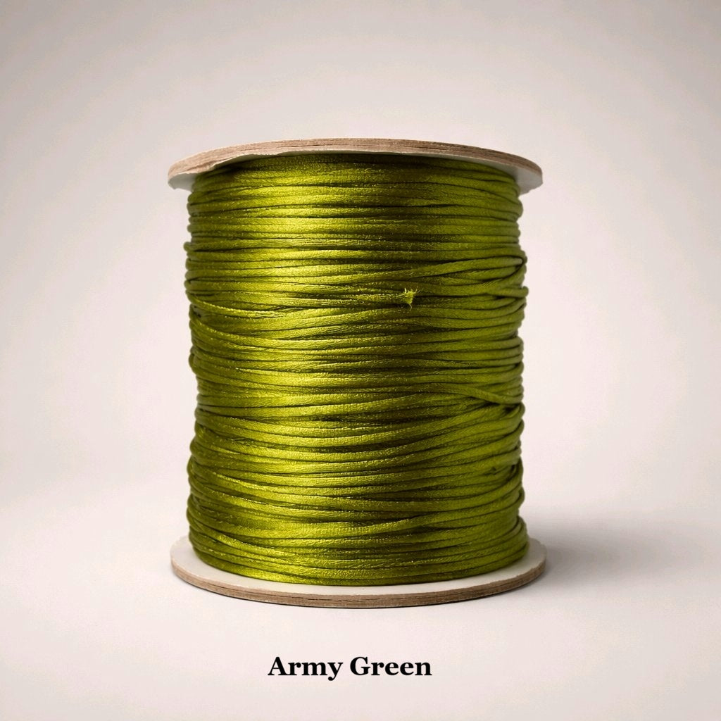 1mm army green rattail cord; dark tactical-green silky nylon thread for military-inspired crafts and garment drawstrings