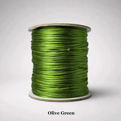 : 1mm olive green satin cord; earthy khaki-toned rattail string for rustic fashion accents and durable knotting