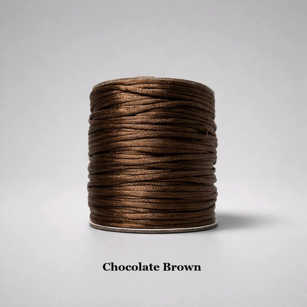 2mm chocolate brown rattail cord; deep cocoa silky nylon thread for durable bag handles and jewellery lacing