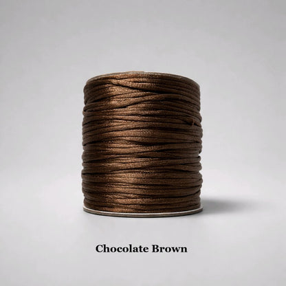 2mm chocolate brown rattail cord; deep cocoa silky nylon thread for durable bag handles and jewellery lacing