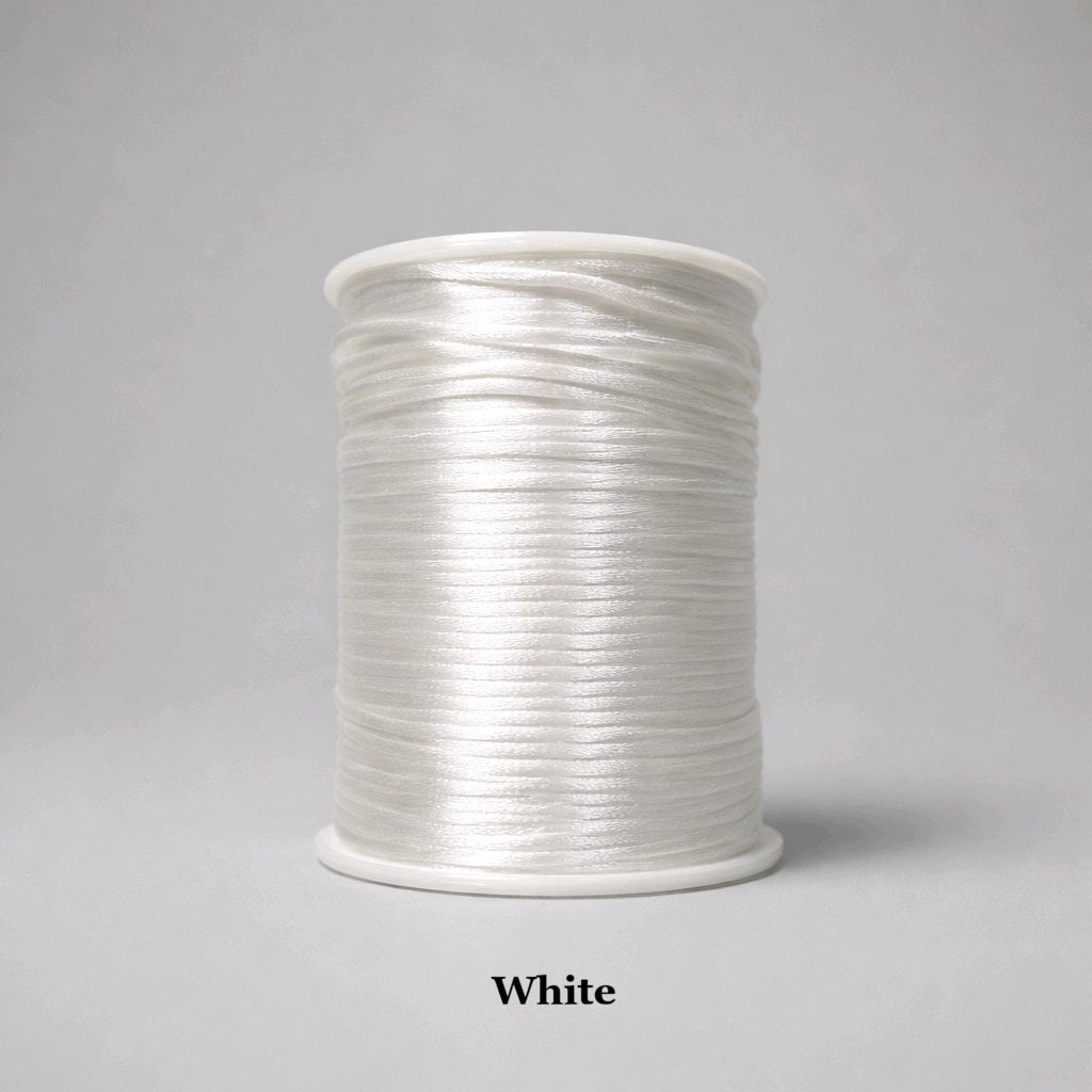 2mm white rattail satin cord; crisp white silky nylon thread for bridal jewellery, wedding favours, and clean macramé designs