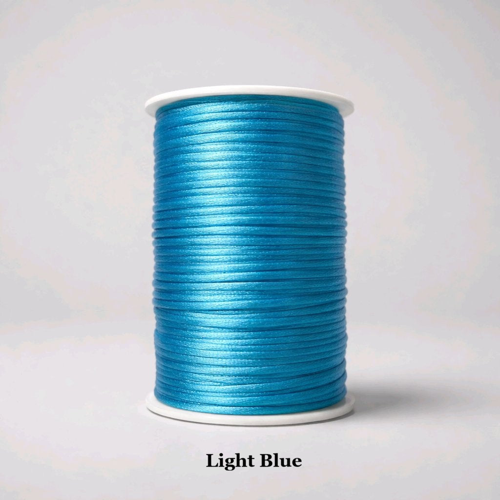 2mm light blue rattail cord; bright sky-blue silky nylon thread for ocean-inspired macramé and summer bracelets
