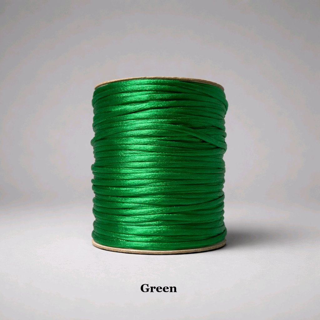2mm classic green rattail cord; bright emerald-toned silky nylon thread for holiday crafts and plant-themed jewellery
