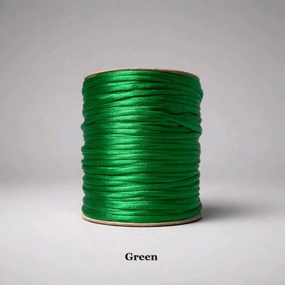2mm classic green rattail cord; bright emerald-toned silky nylon thread for holiday crafts and plant-themed jewellery