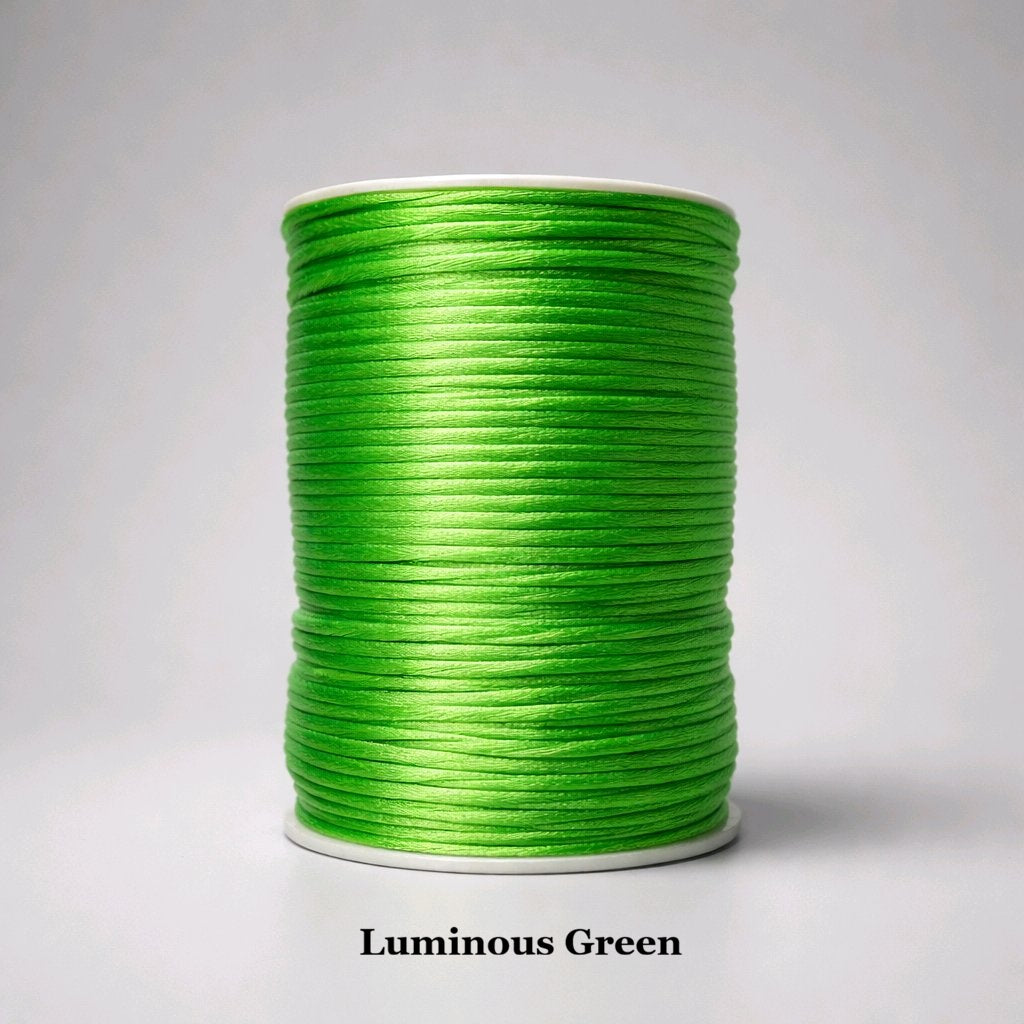 2mm luminous green satin cord; bright lime-toned rattail string for festival accessories and vibrant knotting