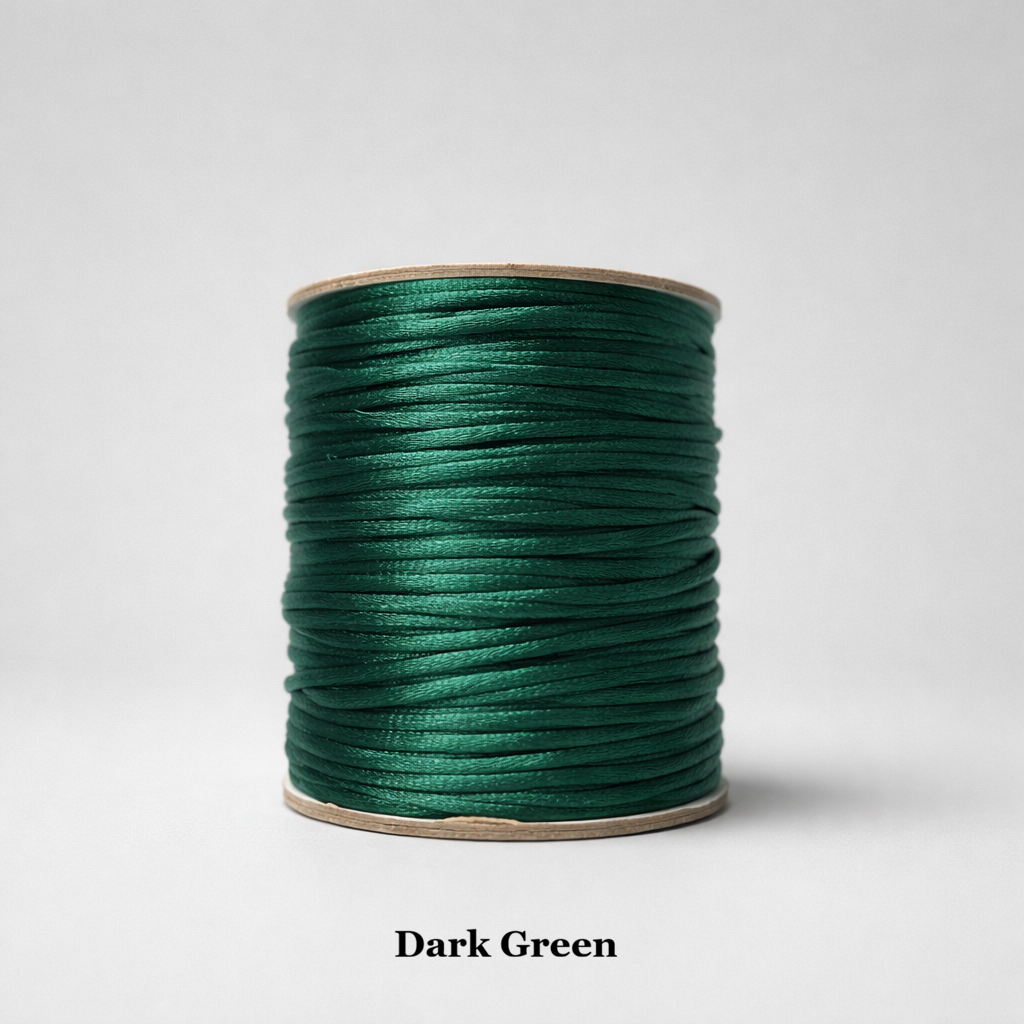 2mm dark green rattail cord; deep forest-green silky nylon thread for winter ornaments and luxury packaging