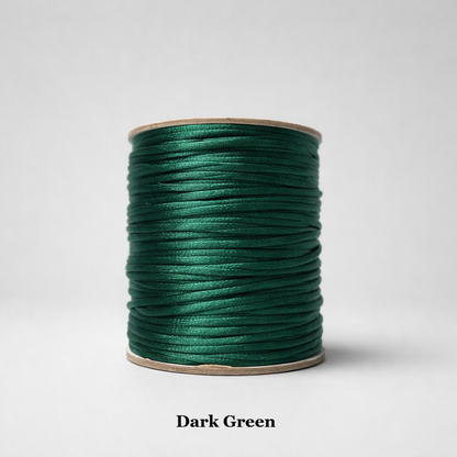 2mm dark green rattail cord; deep forest-green silky nylon thread for winter ornaments and luxury packaging