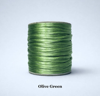 2mm olive green satin cord; earthy khaki-toned rattail string for rustic fashion and durable fiber arts