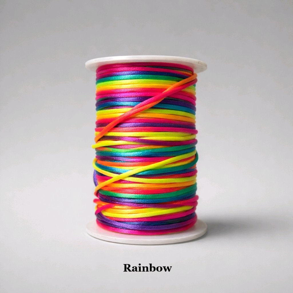 2mm rainbow rattail satin cord; multi-colour gradient silky nylon string for vibrant pride jewellery and colourful friendship bracelets