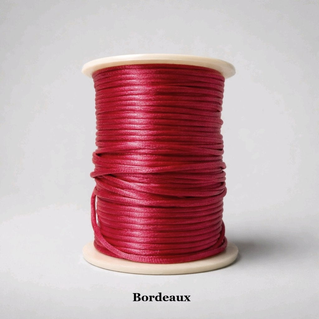 2mm bordeaux satin cord; rich wine-red rattail string for sophisticated jewellery and high-end garment drawstrings