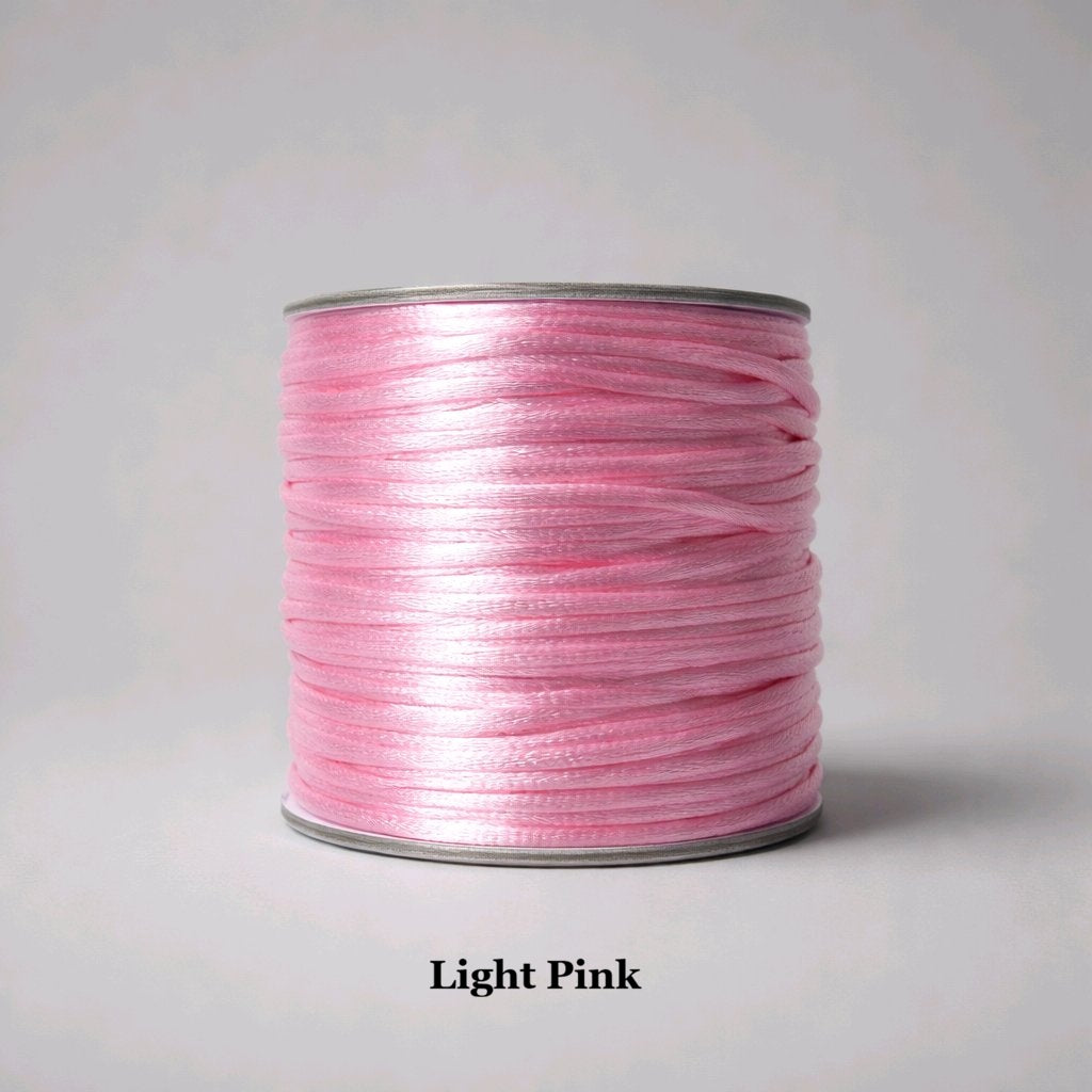 2mm light pink satin cord; delicate baby pink rattail string for nursery favours and soft-touch jewellery designs