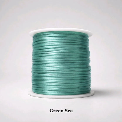 1mm green sea satin cord; teal-green rattail string for coastal decor and bohemian friendship bracelets