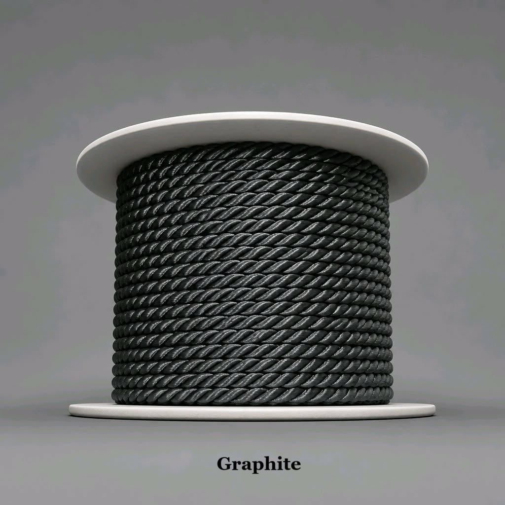 Graphite grey 3.5mm twisted cord with a subtle sheen, ideal for handmade bag handles and accents