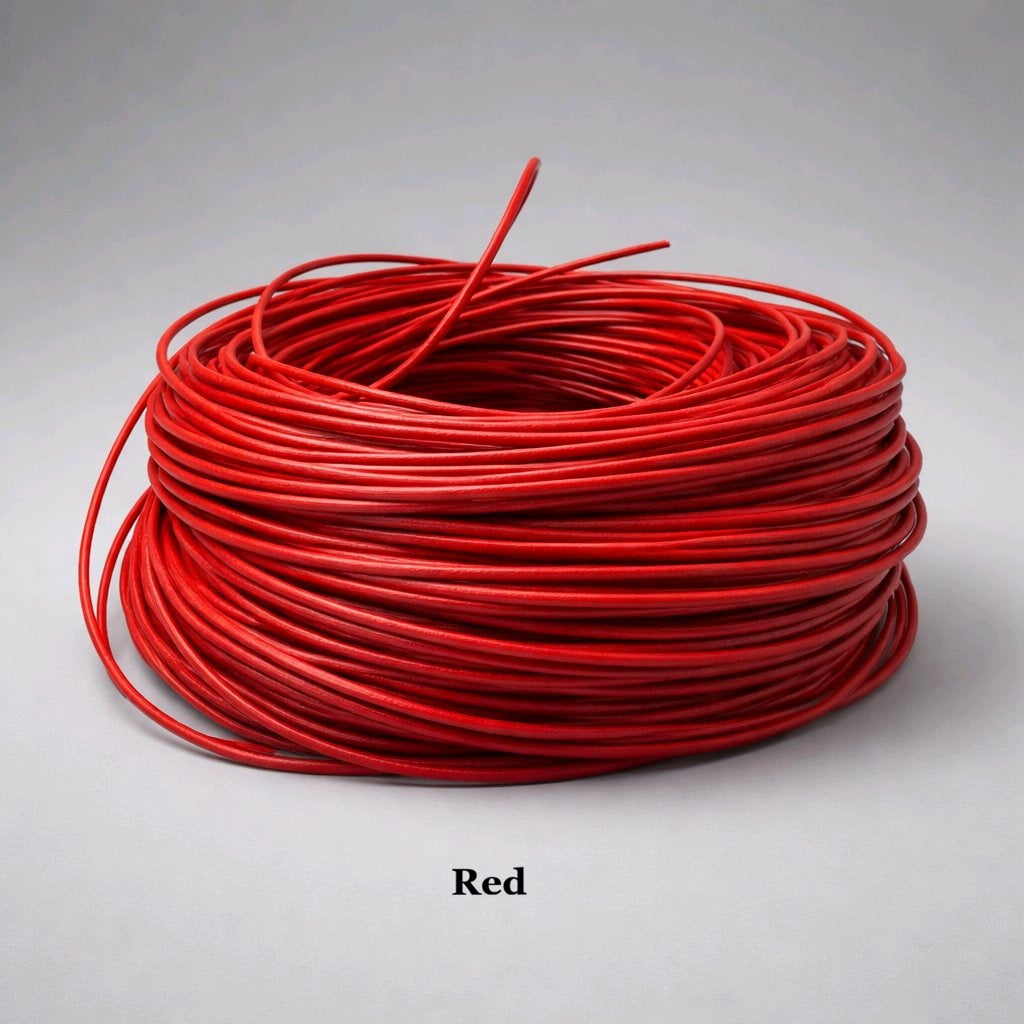 3mm red round leather cord; vibrant crimson genuine cowhide string for statement jewelleryand high-strength fashion closures.