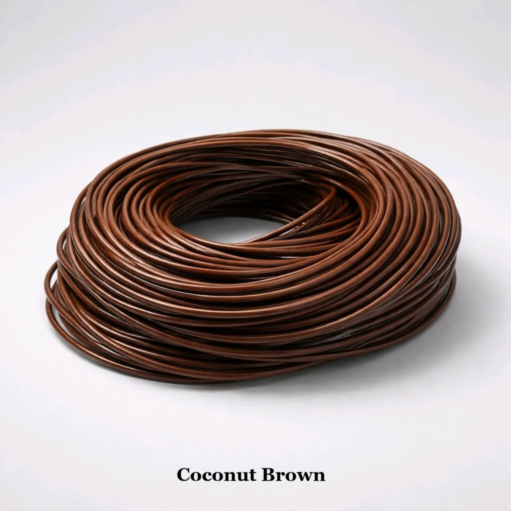 3mm coconut brown round leather cord; medium-brown genuine cowhide cord for boho-chic necklaces, key fobs, and decorative home decor cording