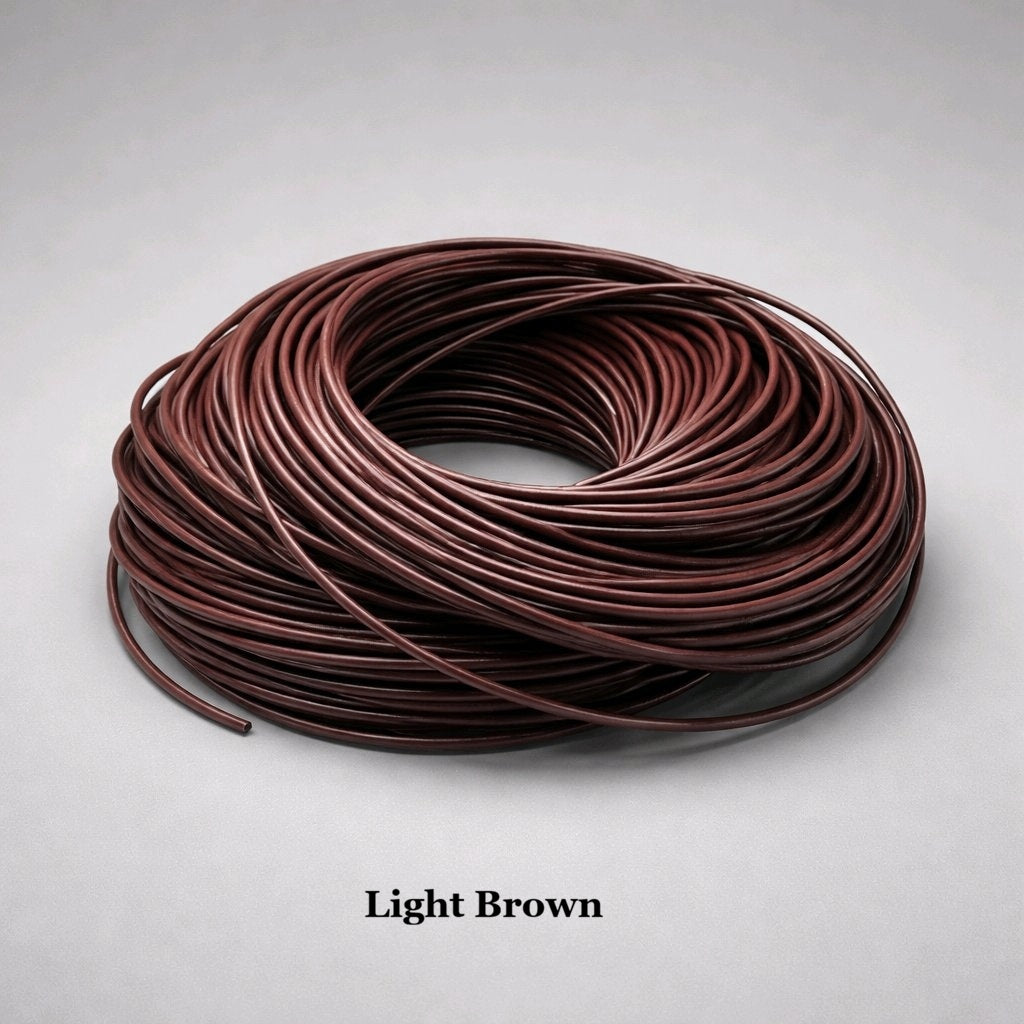 3mm light brown round leather cord; tan genuine cowhide leather thread for multi-wrap bracelets, tan leather jewellery, and custom pet collars