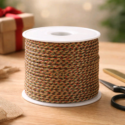 1.5mm Christmas twisted cord; festive tricolor decorative trim in crimson red, forest green, and metallic gold for luxury gift packaging, holiday ornament loops, and wedding stationery binding