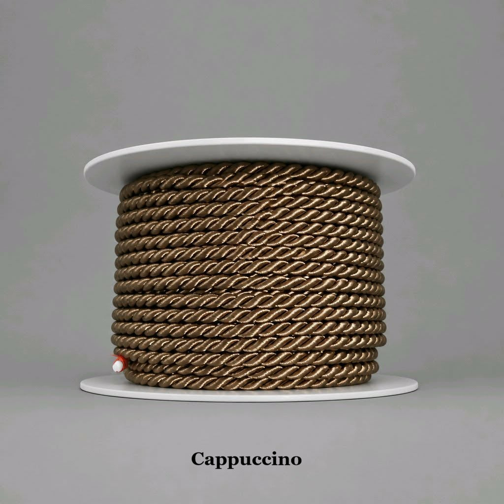 Cappuccino brown 3.5mm twisted cord trim, rich neutral shade for custom home decor textiles and uniforms