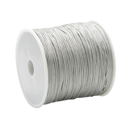 1mm silver grey braided nylon cord; silk-like shimmering thread for elegant Kumihimo braiding and metallic-look jewellery