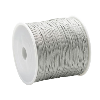 1mm silver grey braided nylon cord; silk-like shimmering thread for elegant Kumihimo braiding and metallic-look jewellery