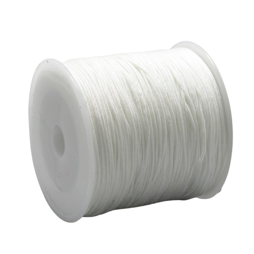1mm white braided nylon cord for micro-macrame and bridal jewellery; heat-sealable white thread for Chinese knotting