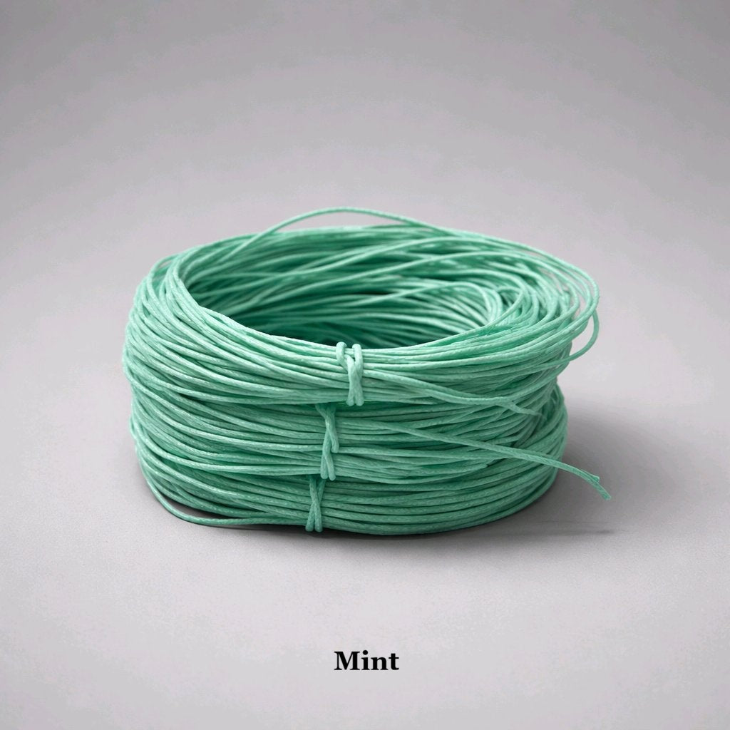 1mm mint green waxed cotton cord; soft pastel polished cord for spring-themed jewellery and delicate tassels