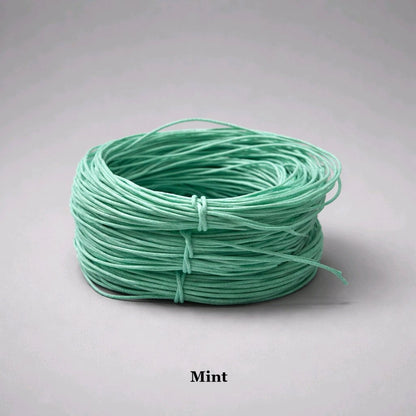 1mm mint green waxed cotton cord; soft pastel polished cord for spring-themed jewellery and delicate tassels