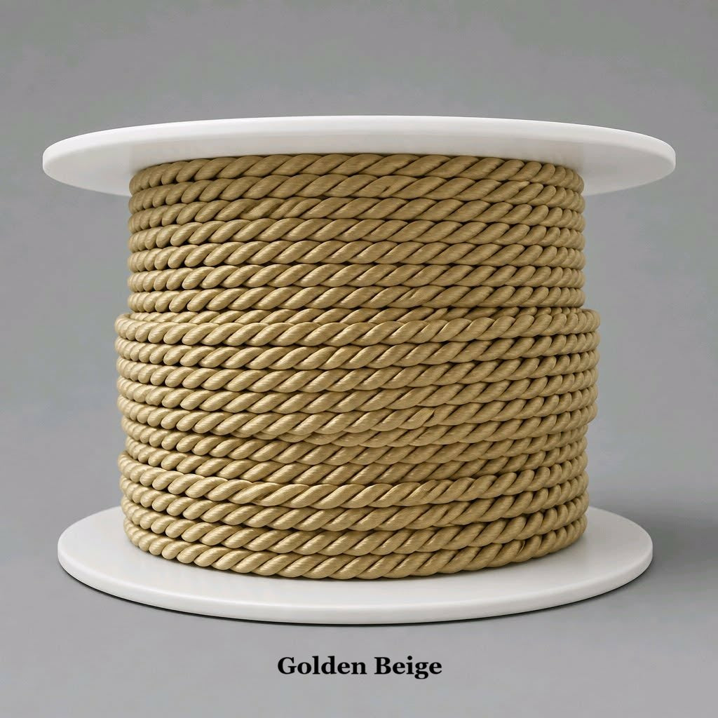 Silky golden beige 3.5mm twisted viscose cord for shiny finish soutache embroidery jewellery