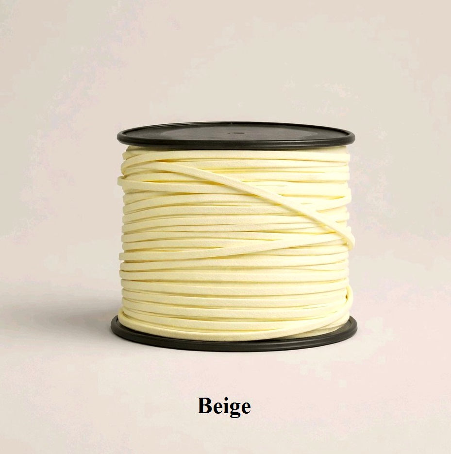3mm beige faux suede flat cord; sand-colored synthetic leather thread for rustic jewellery and minimalist craft projects