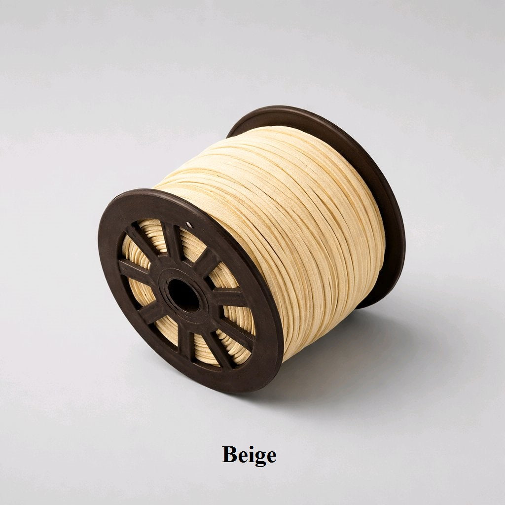 3mm beige faux suede flat cord; sand-colored synthetic leather thread for rustic jewellery and minimalist craft projects