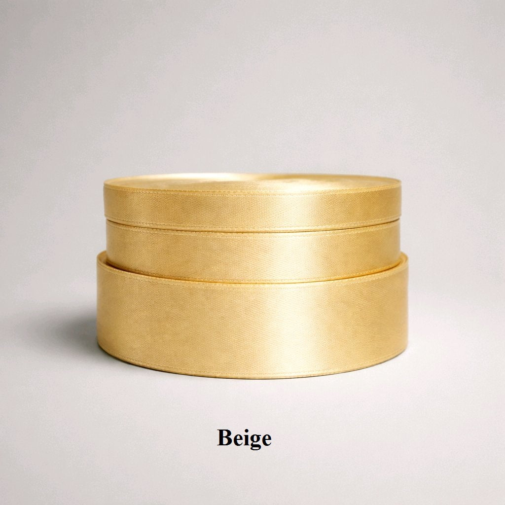 6mm beige satin ribbon; soft sand-colored 32m spool for natural gift accents and minimalist event decor