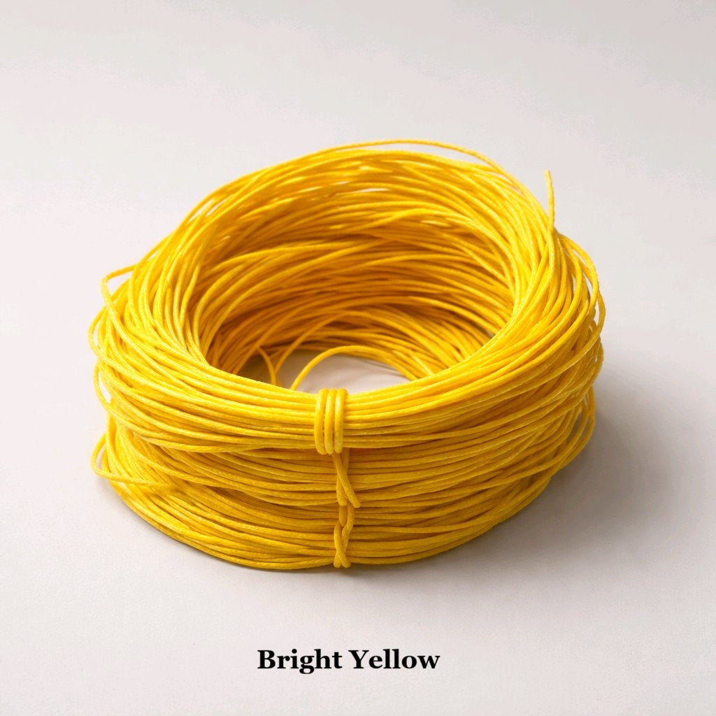 1mm bright yellow waxed cotton cord; vibrant waterproof string for cheerful Kumihimo braiding and DIY crafts