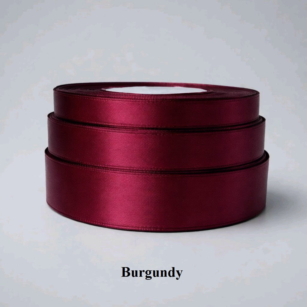 6mm burgundy single-faced satin ribbon; sophisticated dark red 32m spool for autumn weddings and corporate gifts