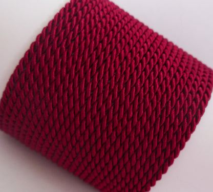 3.5mm burgundy twisted cord; deep wine-red braided rope for regal home decor accents and sophisticated jewellery trim